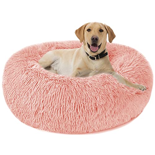 Cama Perro Gato Mediano Grande - Cama para Perros Redonda Antiestres Suave Lavables, Cálido Felpa Cama Cojin Interior Invierno para Perro y Gato Medianos Grande (XXL-80cm, Rosado)