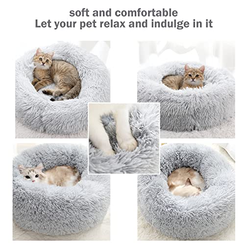 Cama Perro Gato Mediano Grande - Cama para Perros Redonda Antiestres Suave Lavables, Cálido Felpa Cama Cojin Interior Invierno para Perro y Gato Medianos Grande (XL-70cm, Gris Claro)