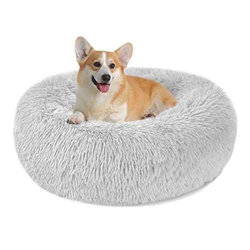 Cama Perro Gato Mediano Grande - Cama para Perros Redonda Antiestres Suave Lavables, Cálido Felpa Cama Cojin Interior Invierno para Perro y Gato Medianos Grande (XL-70cm, Gris Claro)