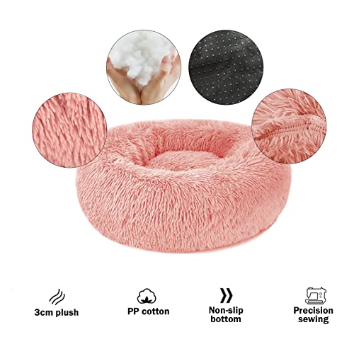 Cama Perro Gato Mediano Pequeño - Cama para Perros Gatos Redonda Antiestres Suave Lavables, Cálido Felpa Cama Cojin Interior Invierno para Perro y Gato Medianos Pequeños (M-50cm, Rosado)