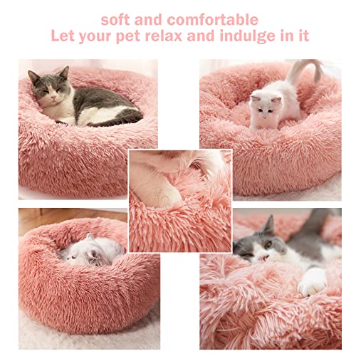 Cama Perro Gato Mediano Pequeño - Cama para Perros Gatos Redonda Antiestres Suave Lavables, Cálido Felpa Cama Cojin Interior Invierno para Perro y Gato Medianos Pequeños (M-50cm, Rosado)