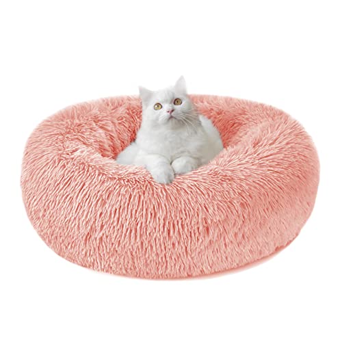 Cama Perro Gato Mediano Pequeño - Cama para Perros Gatos Redonda Antiestres Suave Lavables, Cálido Felpa Cama Cojin Interior Invierno para Perro y Gato Medianos Pequeños (M-50cm, Rosado)