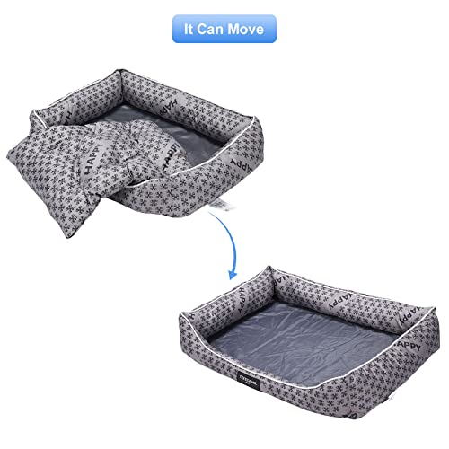 Cama Perro Grande Antiestres Colchoneta Perro Impermeable Colchon PREEO Lavable Relleno de Fibra Sofa Perro Suave Relax 82 x 61 x 25 cm(Large, Gris)