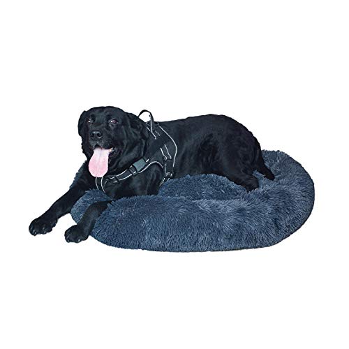 Cama Perro Grande Cama Antiestres Perro Donut Perro Cama Banda Antideslizante Parte Inferior Lavables Cama para Perros,x/s/l/XL, Rosa/Gris Claro/Gris Oscuro/Rojo/Marrón Claro(Gris Oscuro，90cm)