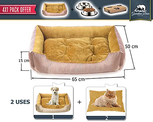 Cama Perro o Cama Gato 65x50cm con Comedero Perro, Bebedero Perro, Manta Perro. Pack 4 en 1 Básico para Mascotas Pequeñas y Cachorros