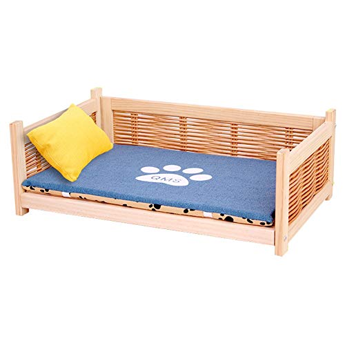 Cama Perros Cama Elevada de Madera para Perros, Sofá de Ocio para Mascotas Extragrande con Colchón y Almohada, Perros, Gatos de Todos Los Tamaños, Fácil de Montar.