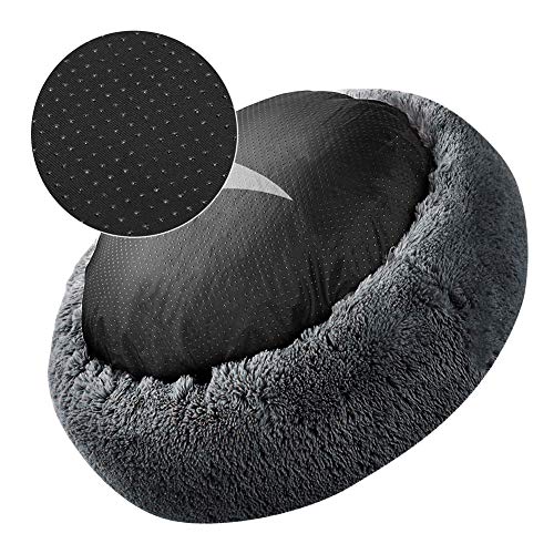 Cama redonda para mascotas, mullida y calmante de felpa, perrera de nido de lujo, sofá para mascotas y gatos, suave y cómodo, para perro extra grande, gris oscuro - L: 70 cm