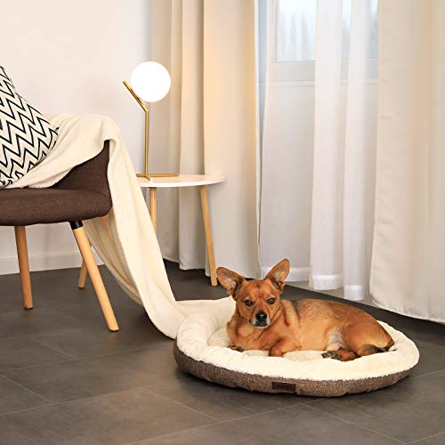 Cama Redonda para Perros cojín para Perros sofá Perros Cama con Forma de Donut ((M) 65 cm Ø diámetro Externo, Marrón)