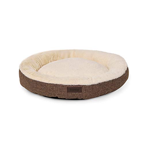 Cama Redonda para Perros cojín para Perros sofá Perros Cama con Forma de Donut ((M) 65 cm Ø diámetro Externo, Marrón)