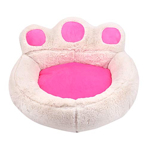 Cama Sofá Redondo para Mascotas Forma de Garra Cesta Linda de Perros con Cojín Extraíble Casa Cama de Felpa Nido Cómoda para Gatos y Perros HULKY(Blanco,L)