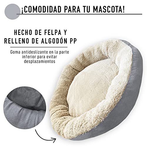 Cama Suave y Mullida para Perros y Gatos. Camita Lavable para Mascotas. Cojín para Mascotas Pequeñas o Medianas. Incluye Pelota de Tenis para Juegos. (Gris)