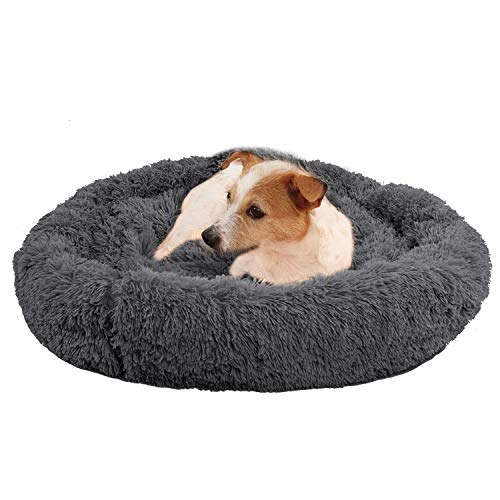 Camas Perros/Cama Gato, Redondo cojín Suave de Felpa Cama Perro, 50 cm Lavable Cama antiestres Perro, Relajante sofá para Perros Donut Mediano pequeños, Invierno cojín Cama para Perros (Gris)