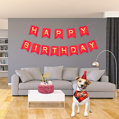 Camidy Pet Birthday Hat Bandana Banners Cake Topper Set, Dog Happy Birthday Party Supplies for Pet Birthday Gift Decor