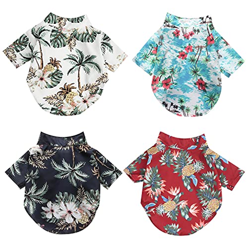 Camisa hawaiana para mascotas, 4 piezas, transpirable, para perro, verano, cómoda, ropa para mascotas, ropa para cachorros para perros pequeños y medianos (XL)