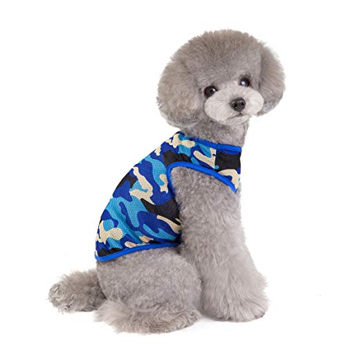 Camiseta para Perros Camisas para Perros Ropa Camiseta sin Mangas de Verano Chaleco Camuflaje Sudadera Verano Fresco para Perro Pequeño Gato Azul,M