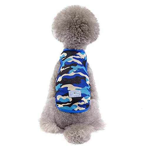 Camiseta para Perros Camisas para Perros Ropa Camiseta sin Mangas de Verano Chaleco Camuflaje Sudadera Verano Fresco para Perro Pequeño Gato Azul,M