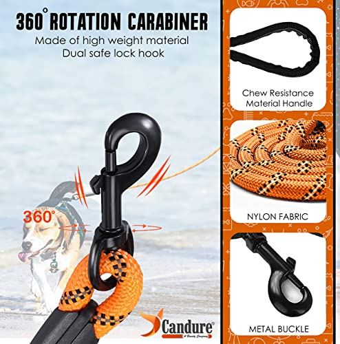 Candure Correa Perro con Mango Acolchado Suave y Nylon Sólido/Larga Reflectante Cuerda 5 ft Correas Perros Grande, Medianos y Pequeño - Adecuado para Adiestramiento,Correr y Senderismo (Naranja)