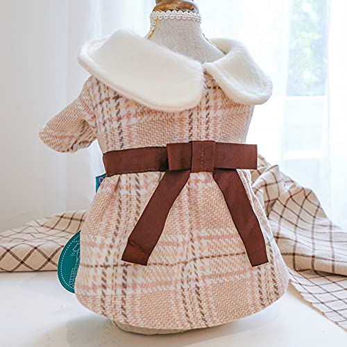 Capa de Invierno Vestido de Princesa, Vestido de Perrito a Cuadros Vestido de Puente de Perros con paño Bow Warm Perro suéter Trajes de Ropa pequeños Perros medianos Gatos para otoño