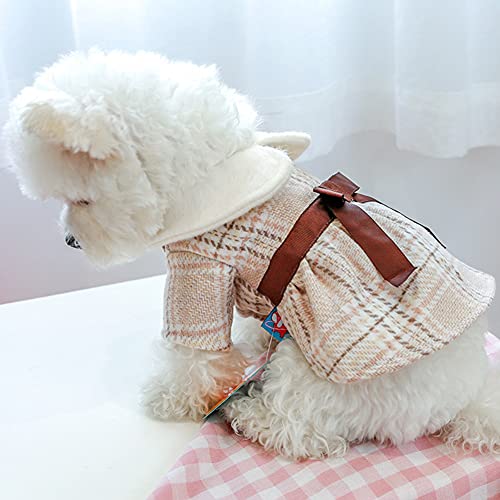 Capa de Invierno Vestido de Princesa, Vestido de Perrito a Cuadros Vestido de Puente de Perros con paño Bow Warm Perro suéter Trajes de Ropa pequeños Perros medianos Gatos para otoño