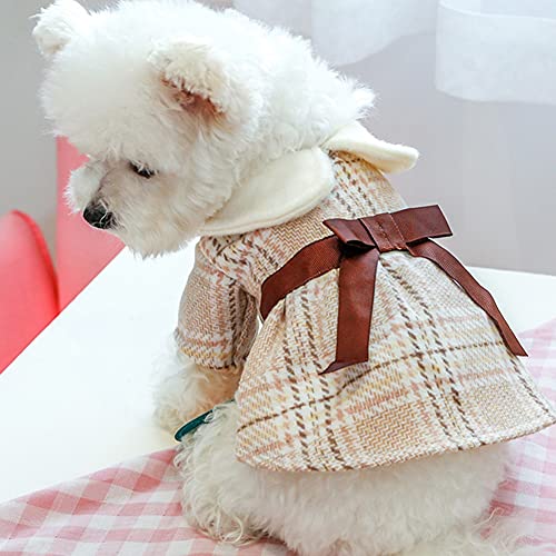 Capa de Invierno Vestido de Princesa, Vestido de Perrito a Cuadros Vestido de Puente de Perros con paño Bow Warm Perro suéter Trajes de Ropa pequeños Perros medianos Gatos para otoño