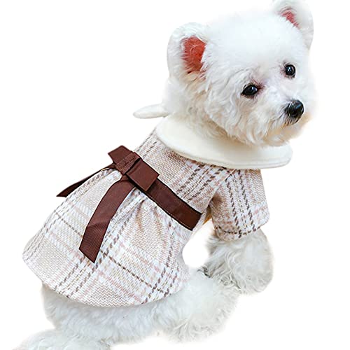 Capa de Invierno Vestido de Princesa, Vestido de Perrito a Cuadros Vestido de Puente de Perros con paño Bow Warm Perro suéter Trajes de Ropa pequeños Perros medianos Gatos para otoño