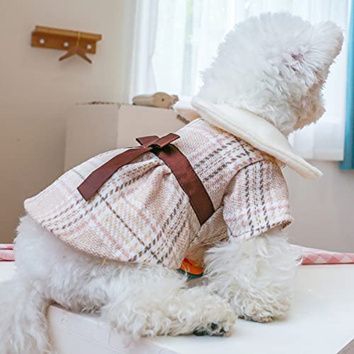 Capa de Invierno Vestido de Princesa, Vestido de Perrito a Cuadros Vestido de Puente de Perros con paño Bow Warm Perro suéter Trajes de Ropa pequeños Perros medianos Gatos para otoño