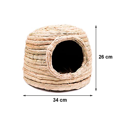 Casa de erizo al aire libre para jardín, 34x26 cm paja natural tejida a mano refugio de hibernación hogar de erizo pequeños animales domésticos hábitat conejo chinchilla conejillo de indias choza