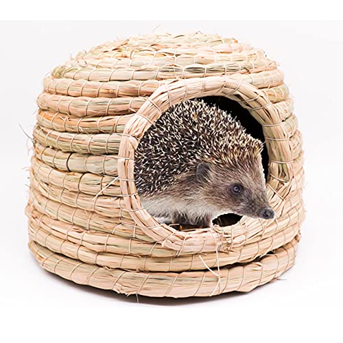 Casa de erizo al aire libre para jardín, 34x26 cm paja natural tejida a mano refugio de hibernación hogar de erizo pequeños animales domésticos hábitat conejo chinchilla conejillo de indias choza