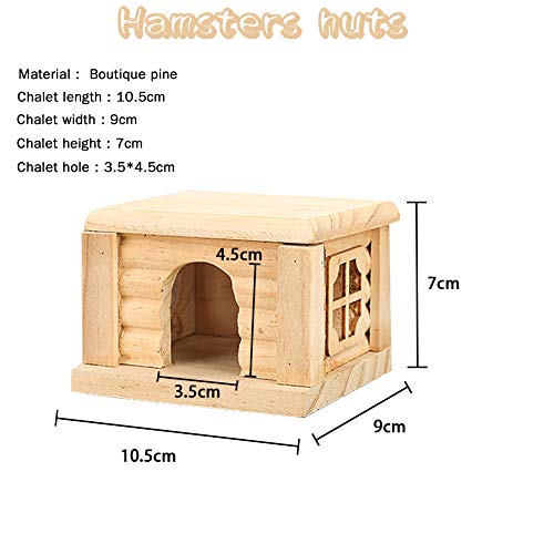 Casa de madera de Hamster, casa de madera para ratón Hamsters Gerbil Home, pequeño animal, nido de juguete plano para todos, 10,5 x 9 x 7 cm