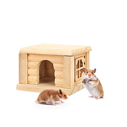 Casa de madera de Hamster, casa de madera para ratón Hamsters Gerbil Home, pequeño animal, nido de juguete plano para todos, 10,5 x 9 x 7 cm