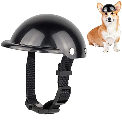 Casco De Perro para Motocicleta,Casco para Mascotas,Universal El Plastico Ajustable Casco De Moto para Perro para Perros Medianos,Perros Pequeños,Gatos (Negro)