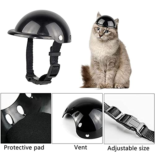 Casco De Perro para Motocicleta,Casco para Mascotas,Universal El Plastico Ajustable Casco De Moto para Perro para Perros Medianos,Perros Pequeños,Gatos (Negro)