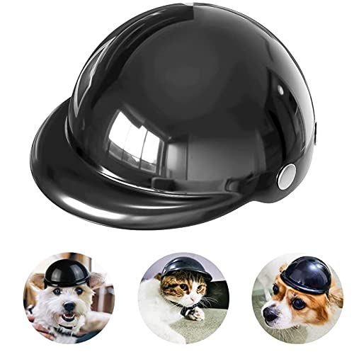 Casco De Perro para Motocicleta,Casco para Mascotas,Universal El Plastico Ajustable Casco De Moto para Perro para Perros Medianos,Perros Pequeños,Gatos (Negro)