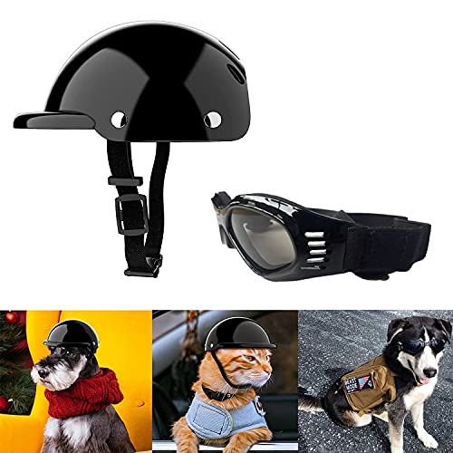 Casco para perros, gafas de sol para mascotas, casco ajustable, casco para mascotas, para perros, cachorros, gatos, sombrero universal, de plástico, ajustable para perros medianos y gatos