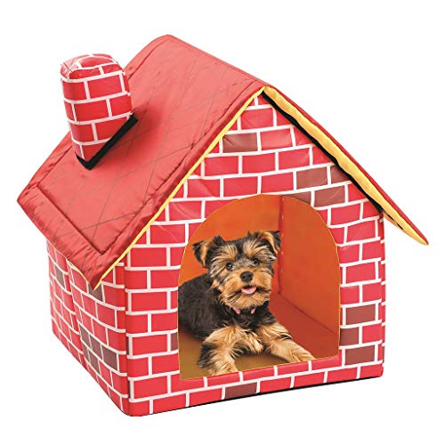 Caseta de Ladrillos, caseta para Perros Suave y cálida para Interiores con Chimenea, casa Grande para Mascotas, Camas para Perros de simulación de Ladrillos con Alfombrilla para Interior