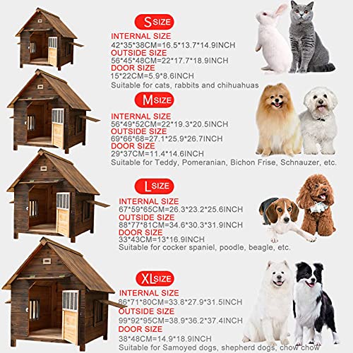 Caseta de Madera para Perros Exterior, Caseta para Conejos, Gatos y Perros, Casa Impermeable para Perro, Casa de Mascotas para Patio, Caseta Perro para Pequeño/Mediano/Gran(Size:L(34.6*30.3*31.9Inch))