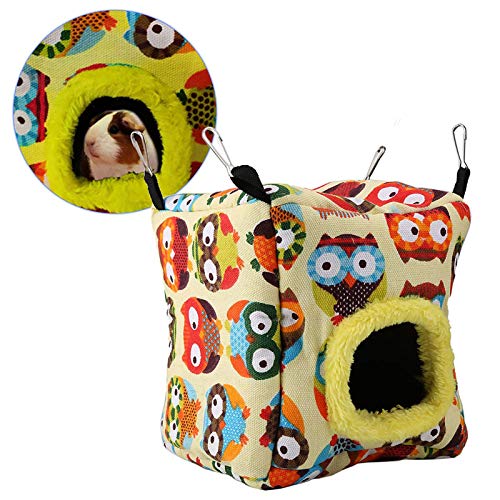 Caseta de peluche para pájaros, loros, caseta para dormir, cuevas, juguete para periquitos, cacatúas, conure Lovebird, periquitos, hámsteres, ratas, chinchilla (búho y lechu)