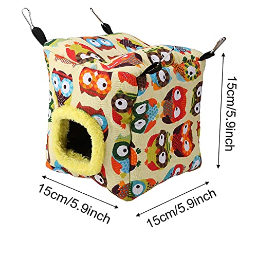 Caseta de peluche para pájaros, loros, caseta para dormir, cuevas, juguete para periquitos, cacatúas, conure Lovebird, periquitos, hámsteres, ratas, chinchilla (búho y lechu)