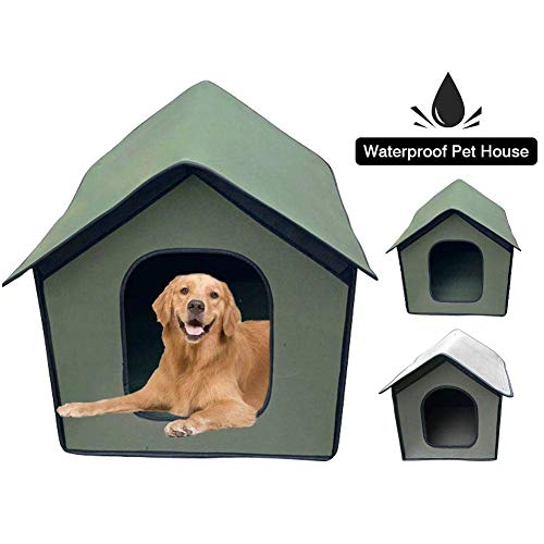 Caseta de perro para exteriores, impermeable y atractiva, para perros pequeños y grandes, plegable, fácil de montar, perfecta para tu jardín, terraza y cubierta.