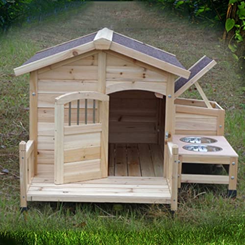 Caseta para perros, caseta para perros Casa de perros de madera Cabina de troncos de mascotas al aire libre Perro de la cabaña con el porche Bowl Bowl StoreRoom Pet Log Cabin Style Kennel for pequeños