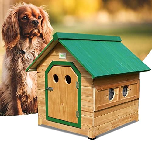 Casetas para perros Casa para Mascotas Casa para Perros De Madera Maciza con Techo Verde Y Agujero Redondo con Ventana Lateral De Piso Extraíble con Deflector Móvil (Color : Green, Size : M)