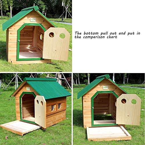 Casetas para perros Casa para Mascotas Casa para Perros De Madera Maciza con Techo Verde Y Agujero Redondo con Ventana Lateral De Piso Extraíble con Deflector Móvil (Color : Green, Size : M)