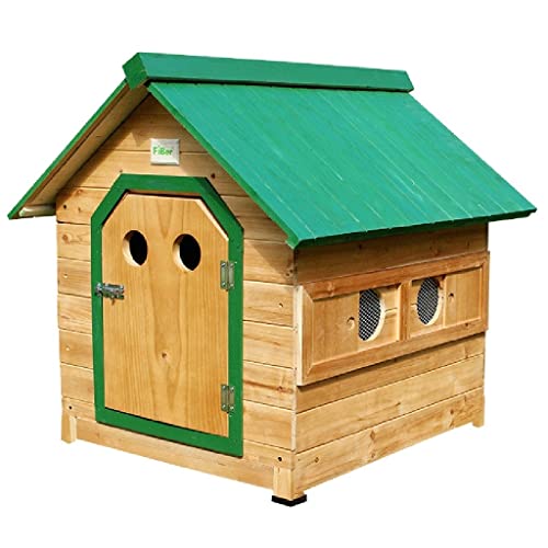 Casetas para perros Casa para Mascotas Casa para Perros De Madera Maciza con Techo Verde Y Agujero Redondo con Ventana Lateral De Piso Extraíble con Deflector Móvil (Color : Green, Size : M)