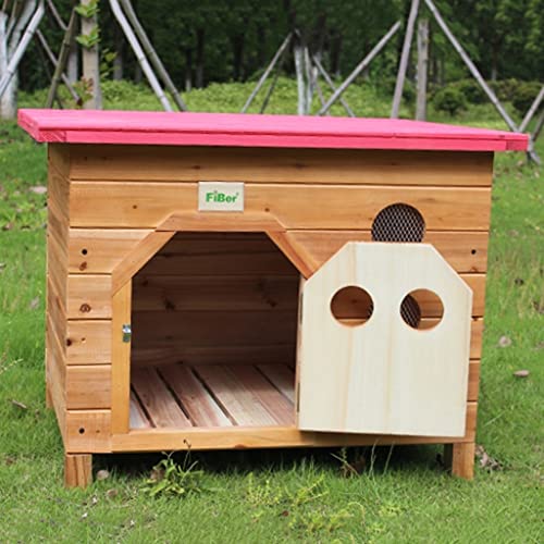 Casetas para perros Casa para Mascotas De Madera Maciza Casa para Perros De Madera con Tapa Plana Jaula para Perros Casa para Mascotas Villa para Perros Techo (Color : Pink, Size : L)