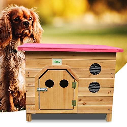 Casetas para perros Casa para Mascotas De Madera Maciza Casa para Perros De Madera con Tapa Plana Jaula para Perros Casa para Mascotas Villa para Perros Techo (Color : Pink, Size : L)