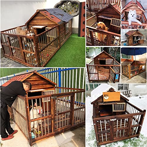 Casetas para perros Casa para Perros Al Aire Libre Perrera De Madera Maciza Impermeable Perro Mediano Y Grande Perrera Golden Retriever Perrera Cálida (Color : Brown, Size : 144 * 69 * 88cm)