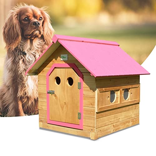 Casetas para perros Pet House Madera Maciza Rosa con Ventana Lateral Móvil Adecuada para Mascotas Pequeñas Y Medianas (Color : Pink, Size : S)