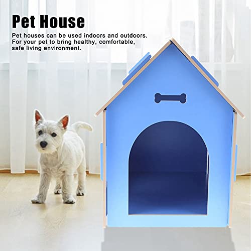 Casita de Madera para Perros, Casita para Perros Interior Plegable, Casita para Perros Lugar para Dormir Resistente a la Intemperie Y a los Arañazos para Mascotas Casa para Mascotas 58 X 45 X(azul)