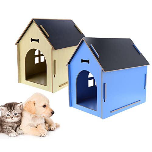 Casita de Madera para Perros, Casita para Perros Interior Plegable, Casita para Perros Lugar para Dormir Resistente a la Intemperie Y a los Arañazos para Mascotas Casa para Mascotas 58 X 45 X(azul)