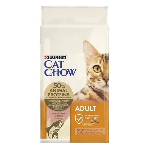 CAT CHOW – Adultos con NaturiumTM – Rico en salmón – 10 kg – Pienso para Gato Adulto